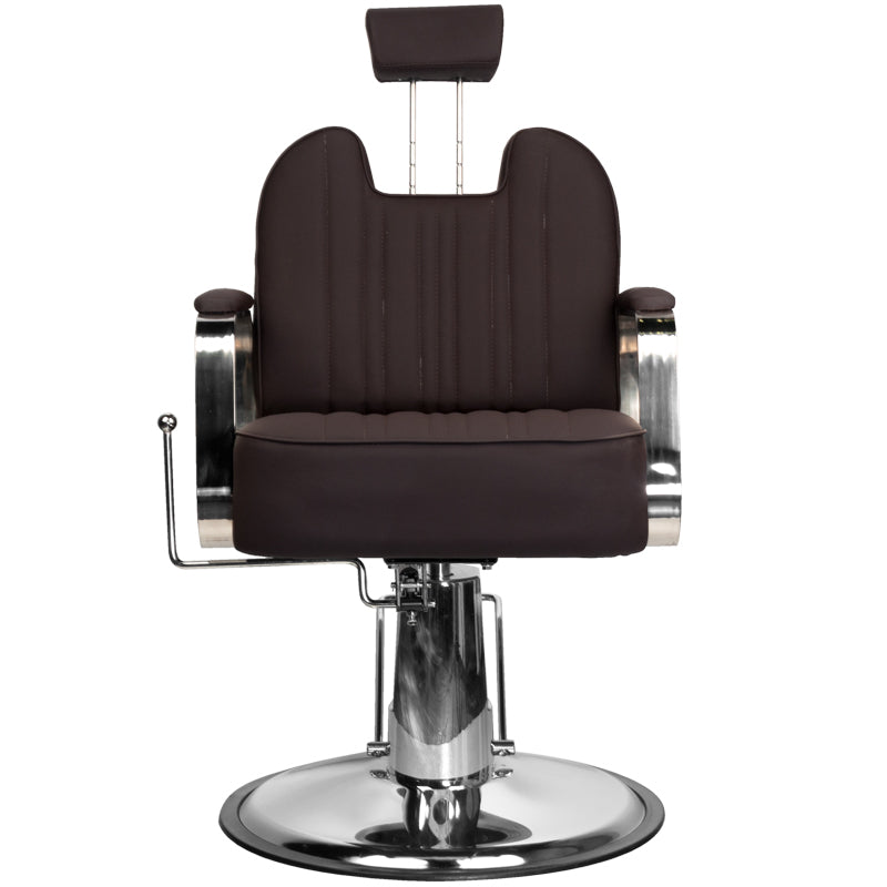 Gabbiano Stern Stylish Barber Chair Brown - reclined side view with the footrest extended