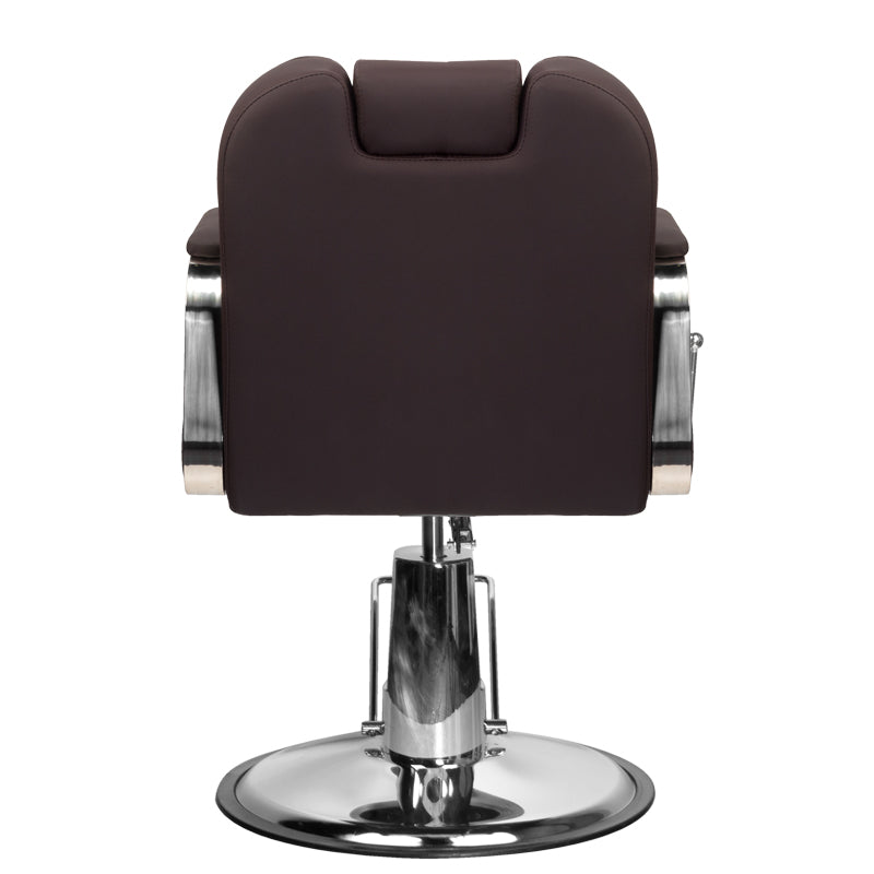 Gabbiano Stern Stylish Barber Chair Brown - close-up of the upholstery, frame and footrest details