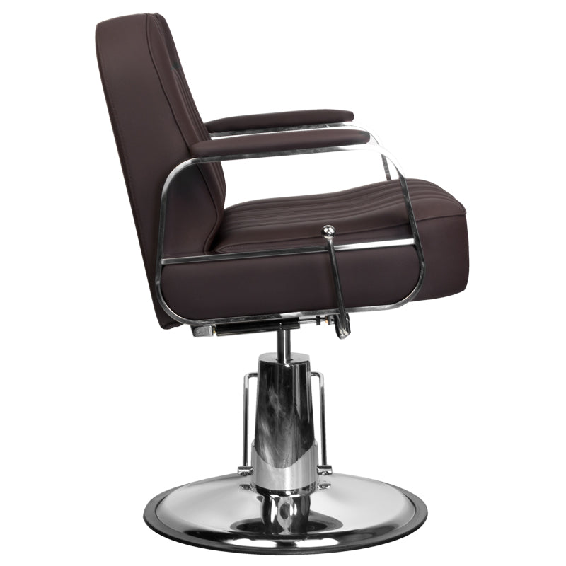Gabbiano Stern Stylish Barber Chair Brown - close-up of the upholstery, frame and footrest details