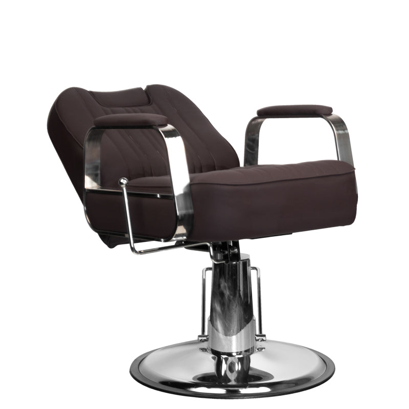Gabbiano Stern Stylish Barber Chair Brown - close-up of the upholstery, frame and footrest details