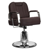 Gabbiano Stern Stylish Barber Chair Brown - close-up of the upholstery, frame and footrest details