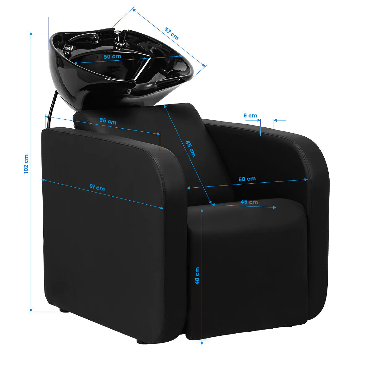 Gabbiano Sylvia Hairdressing Backwash Unit Black - close-up of a functional part of the basin unit