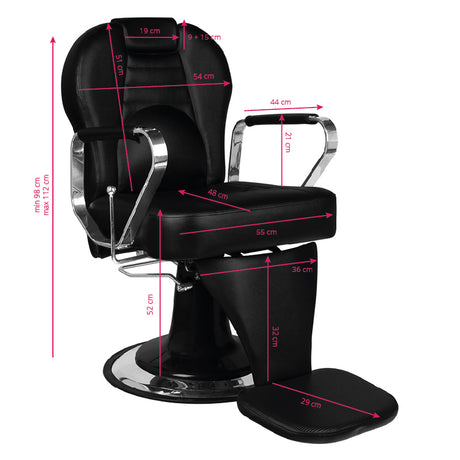 Gabbiano Tiziano Barber Chair Black - side view on a white background