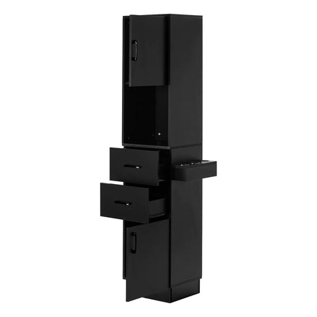 Gabbiano Totem black hairdressing station, open cupboards