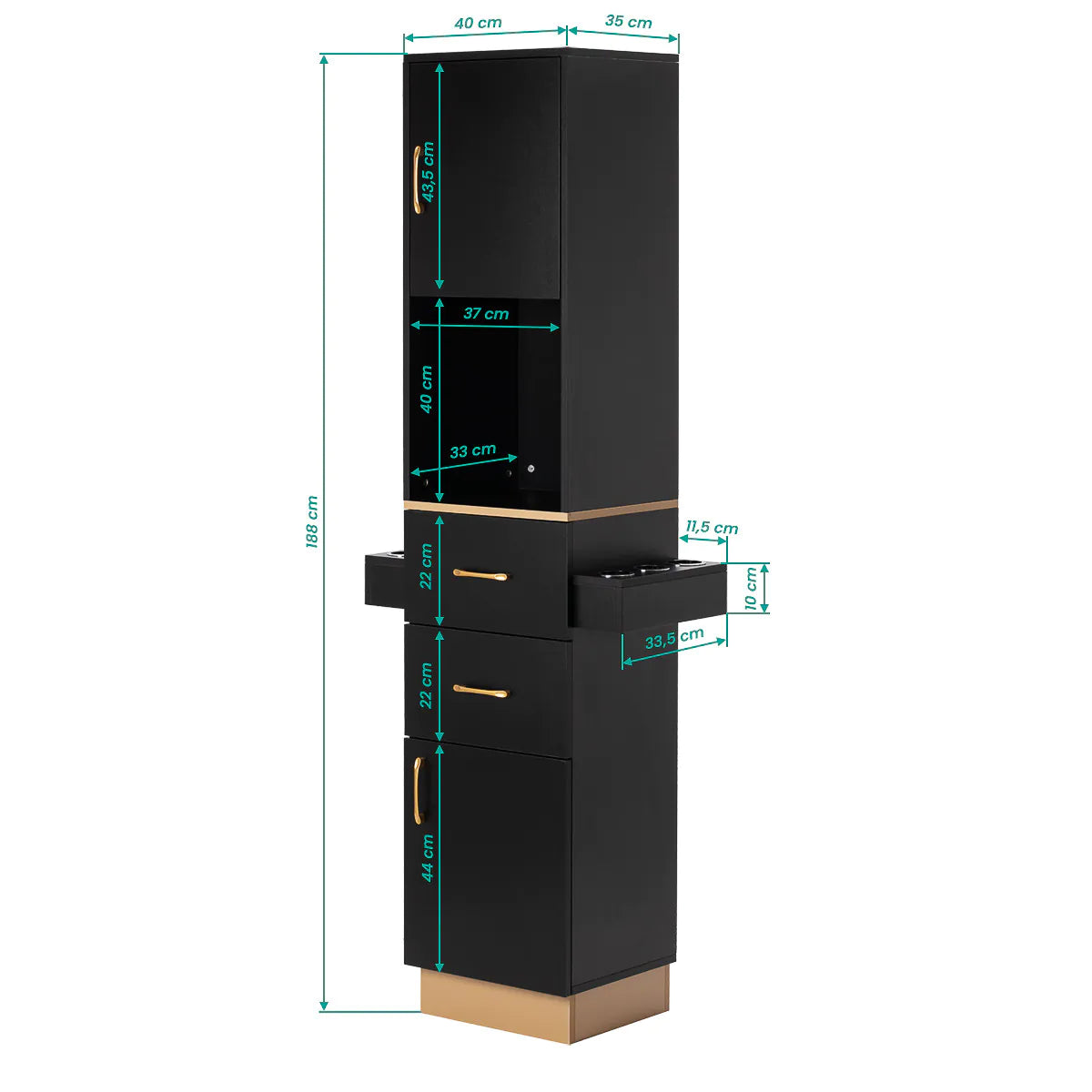 Gabbiano Totem Gold black and gold hairdressing station, dimensions
