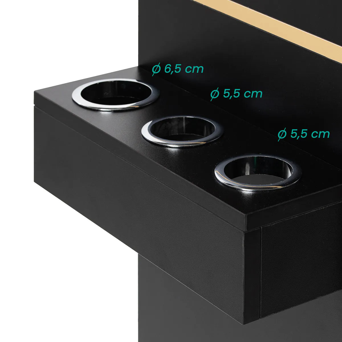 Gabbiano Totem Gold black and gold hairdressing station, holder dimensions