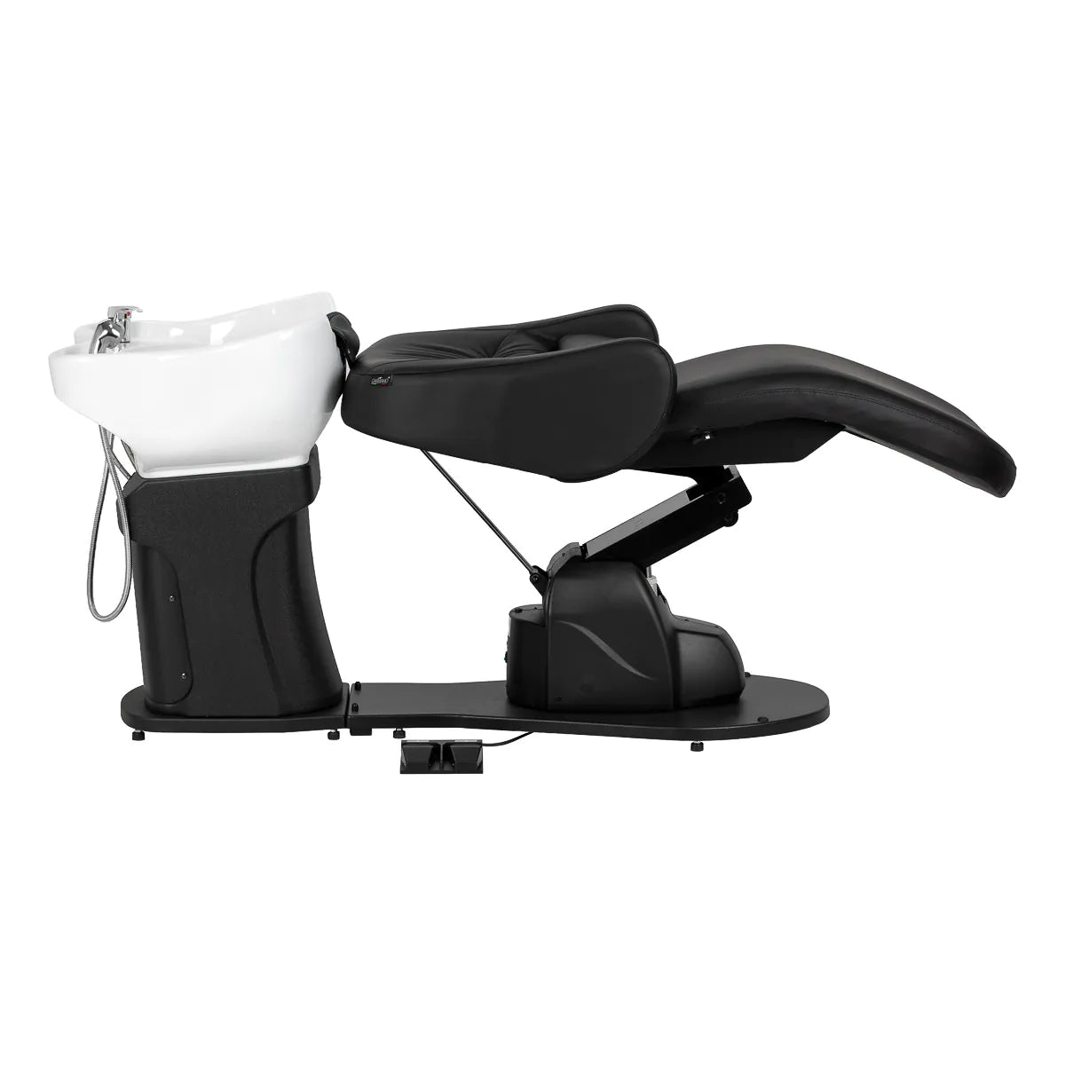 Gabbiano Trycho 2 Electric Hair Wash Unit Black - rear view showing the basin connections