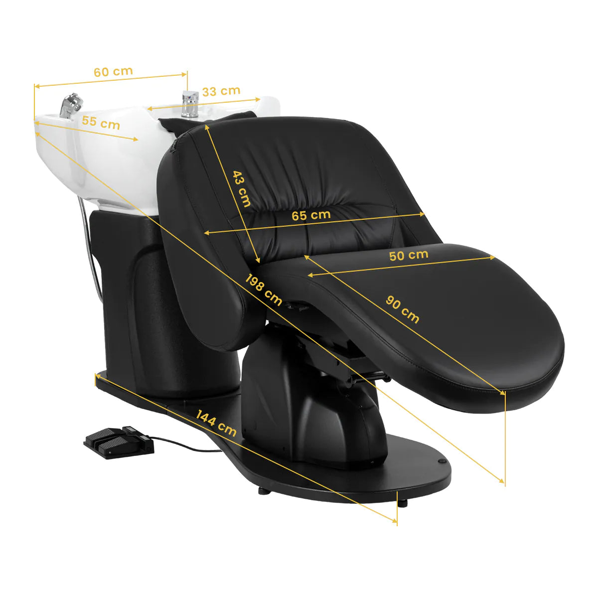 Gabbiano Trycho 2 Electric Hair Wash Unit Black - dimensions and measurements shown