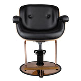 Gabbiano Venice Barber Chair Black - reclined side view with the footrest extended
