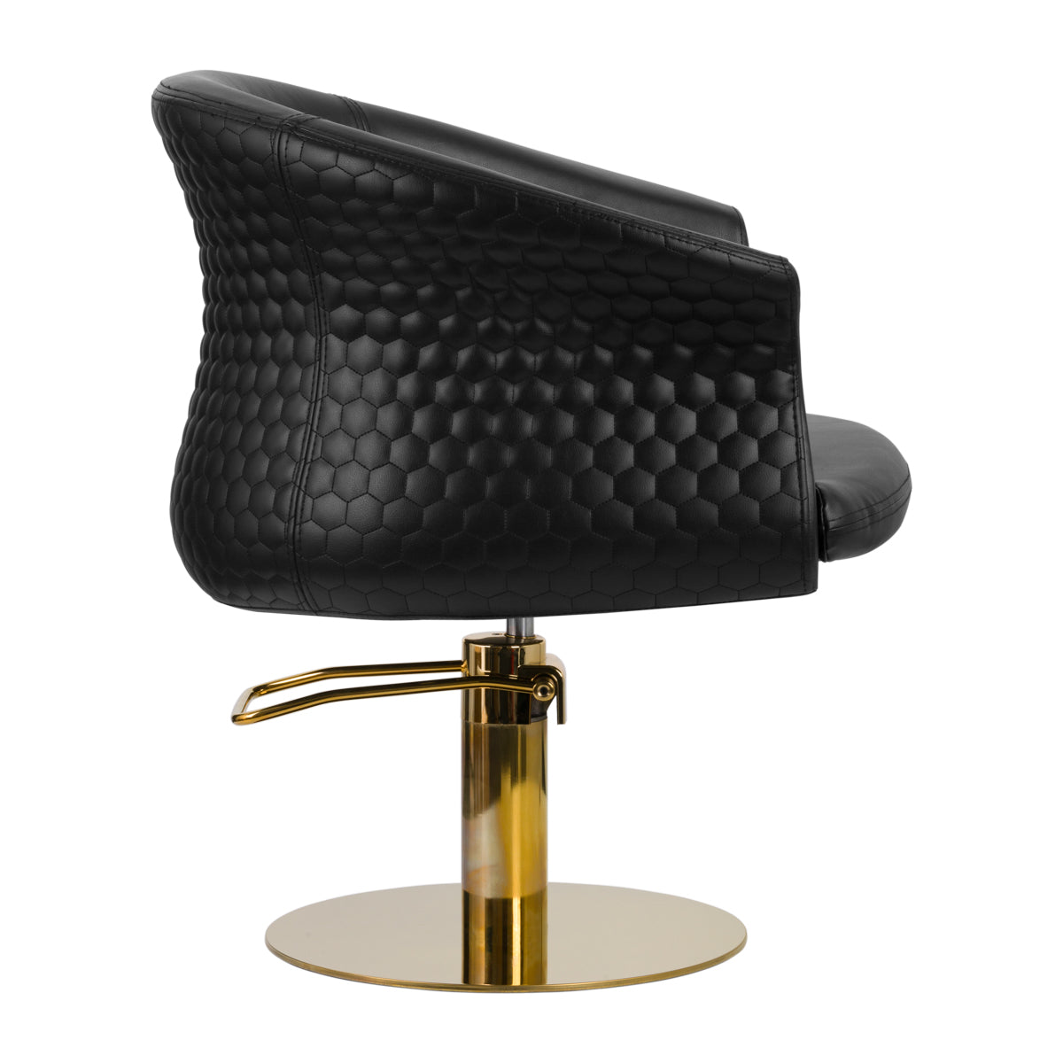 Gabbiano Versal Hair Salon Styling Chair Gold & Black - close-up of the upholstery, frame and footrest details