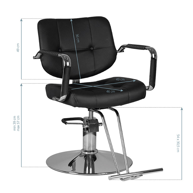 Gabbiano Vigo Hair Salon Styling Chair Black - side view on a white background