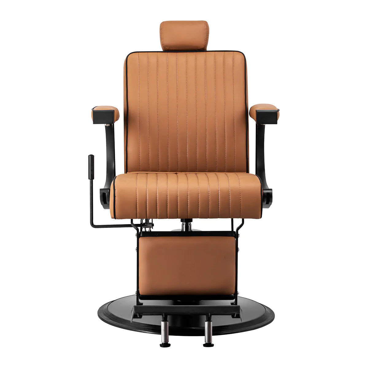 Gabbiano Visionerio Barber Chair Light Brown - reclined side view with the footrest extended