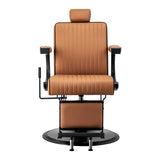 Gabbiano Visionerio Barber Chair Light Brown - reclined side view with the footrest extended