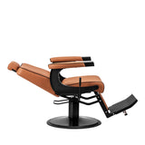 Gabbiano Visionerio Barber Chair Light Brown - close-up of the upholstery, frame and footrest details