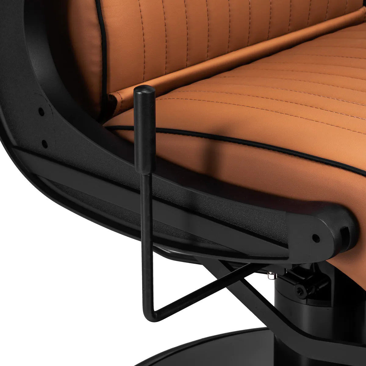 Gabbiano Visionerio Barber Chair Light Brown - close-up of the upholstery, frame and footrest details
