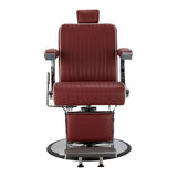 Front view of the Gabbiano Visionerio red barber chair