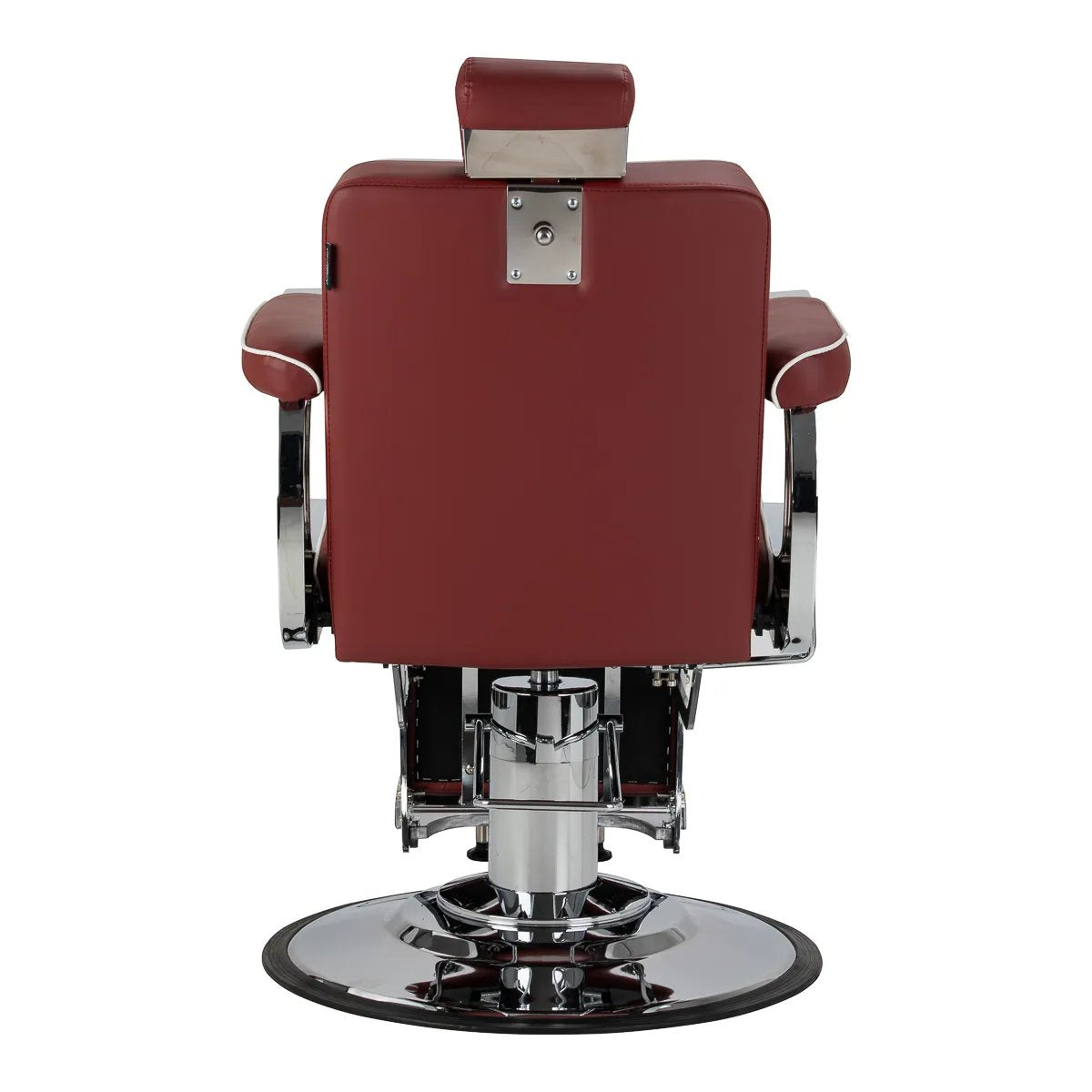 Rear view of the Gabbiano Visionerio red barber chair
