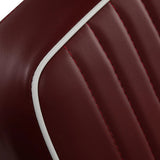 Close-up of the Gabbiano Visionerio red seat edge and contrasting piping