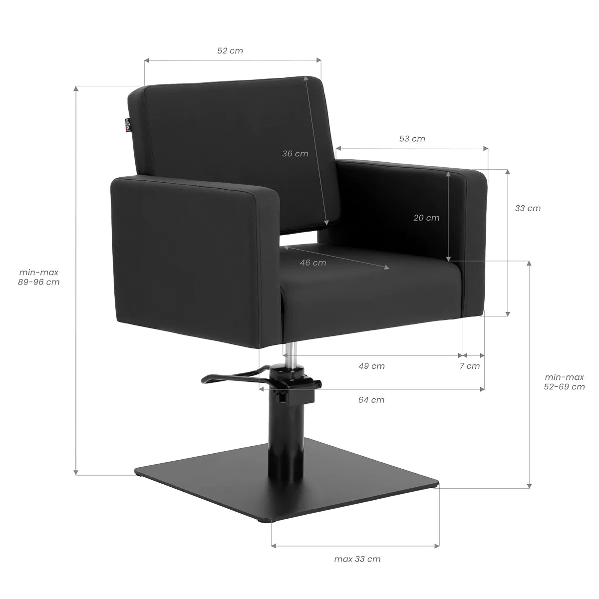 Gabbiano Vitoria Hair Salon Styling Chair Black - close-up of the upholstery, frame and footrest details