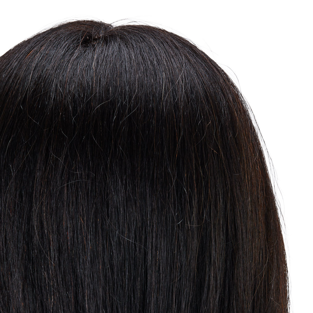 Gabbiano WZ1 Hairdressing Training Head, Natural Hair, Colour 1#, Length 20" - close-up of the training head hair colour and texture