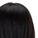 Gabbiano WZ1 Hairdressing Training Head, Natural Hair, Colour 1#, Length 20" - close-up of the training head hair colour and texture