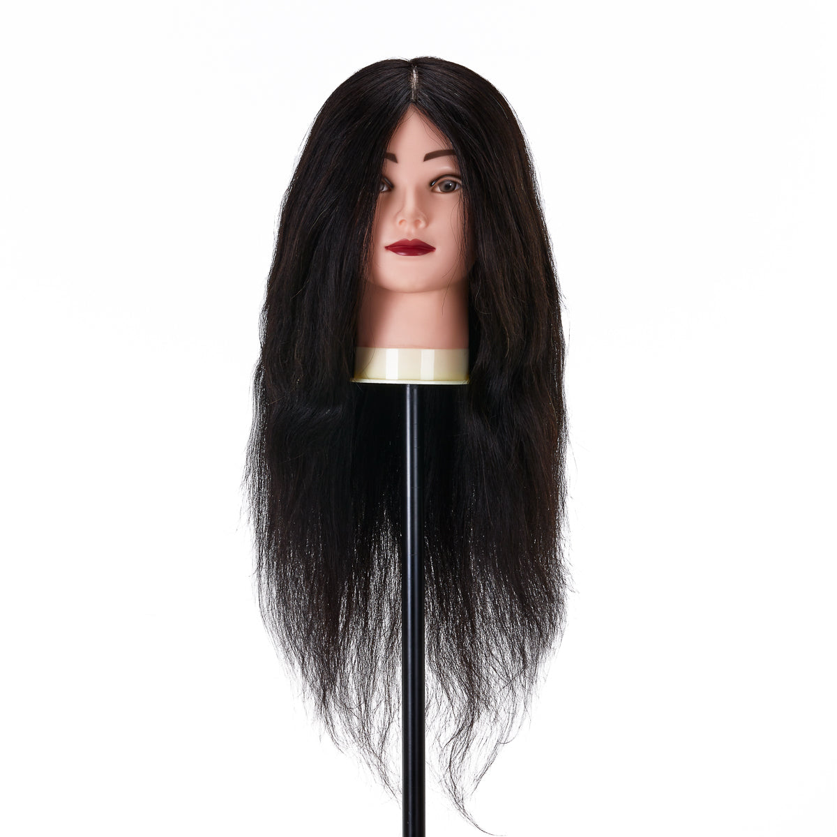 Gabbiano WZ1 Hairdressing Training Head, Natural Hair, Colour 1#, Length 20" - training head hair shown on a white background