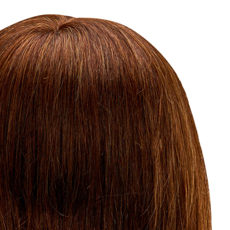Gabbiano WZ1 Hairdressing Training Head, Natural Hair, Colour 4#, Length 20" - close-up of the training head hair colour and texture