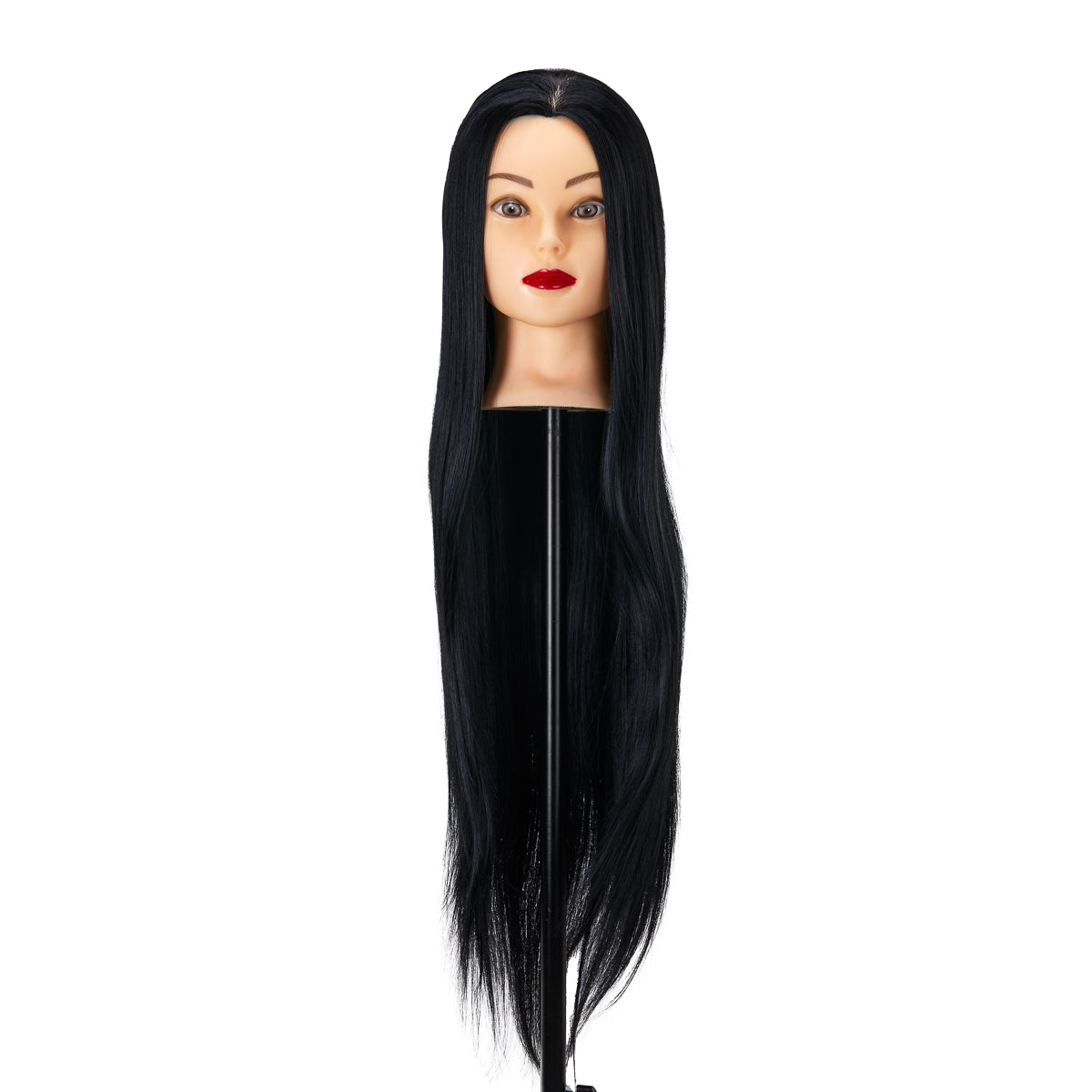 Gabbiano WZ2 Hairdressing Training Head, Synthetic Hair, Colour 1#, Length 24" - training head hair shown on a white background