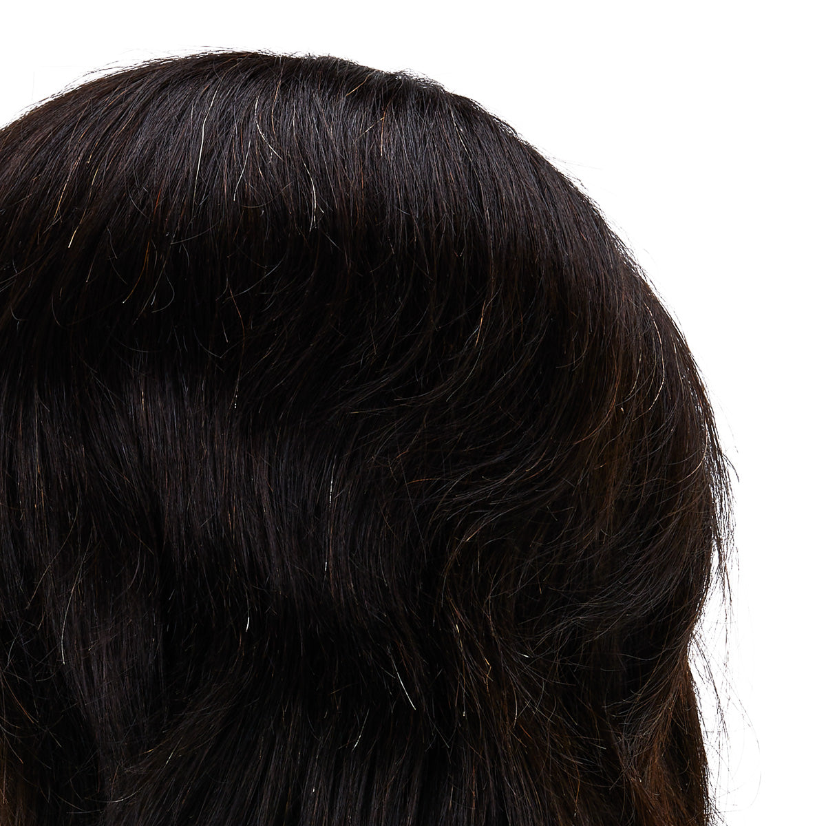 Gabbiano WZ3 Hairdressing Training Head, Natural Hair, Colour 1#, Length 8" - close-up of the training head hair colour and texture