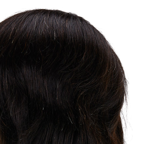 Gabbiano WZ3 Hairdressing Training Head, Natural Hair, Colour 1#, Length 8" - close-up of the training head hair colour and texture