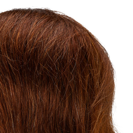 Gabbiano WZ3 Hairdressing Training Head, Natural Hair, Colour 4#, Length 8" - close-up of the training head hair colour and texture