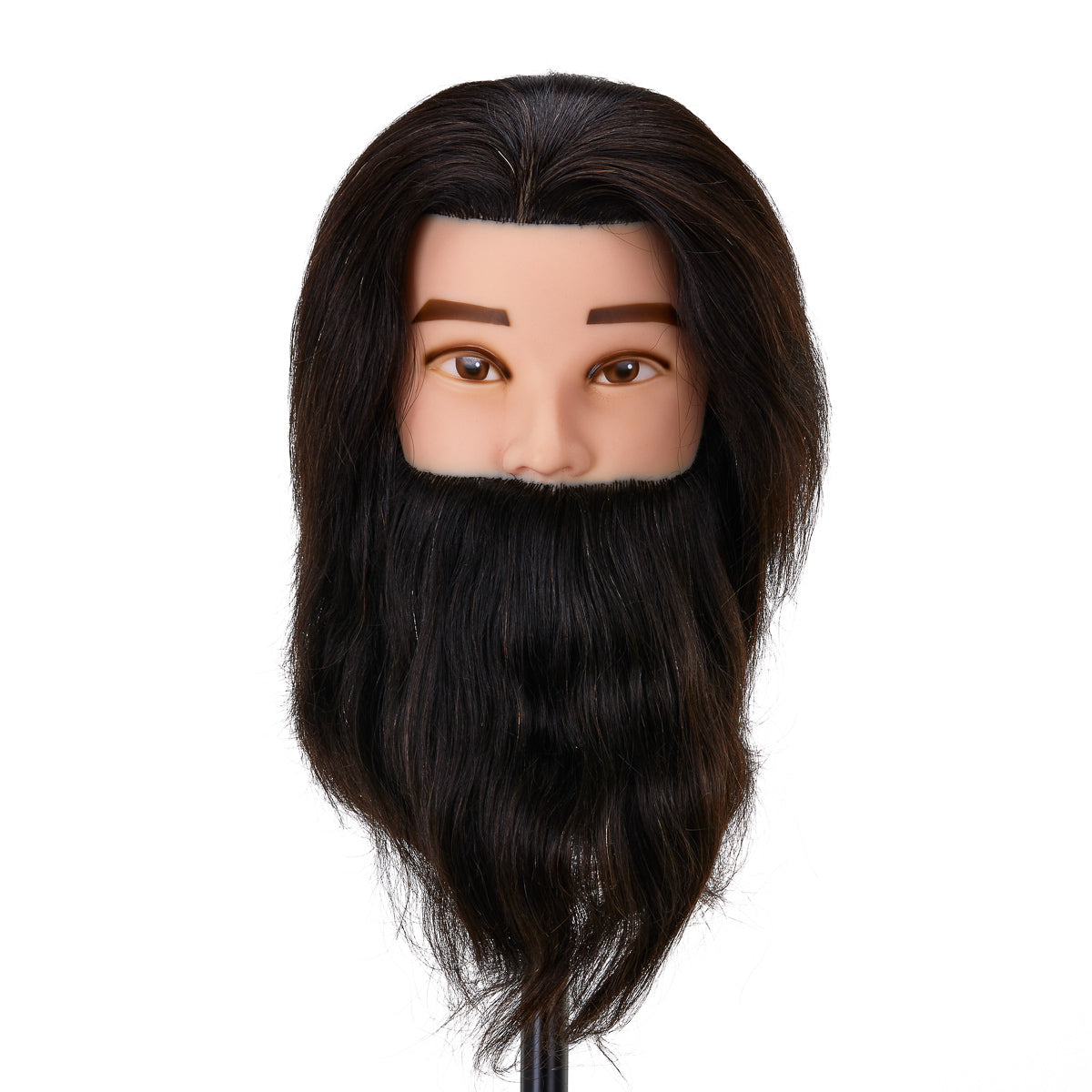 Gabbiano WZ4 Training Head With Beard, Natural Hair, Colour 1#, Length 8"+6" - training head hair shown on a white background