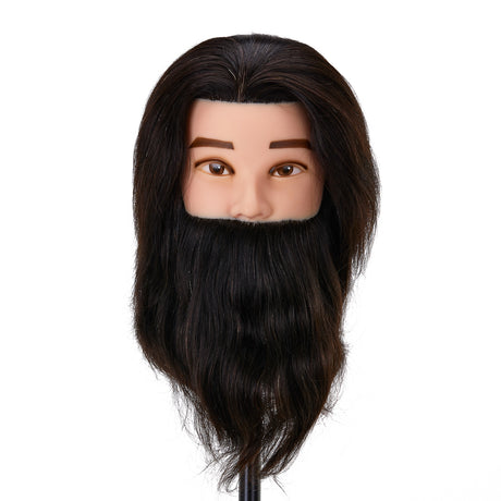 Gabbiano WZ4 Training Head With Beard, Natural Hair, Colour 1#, Length 8"+6" - training head hair shown on a white background