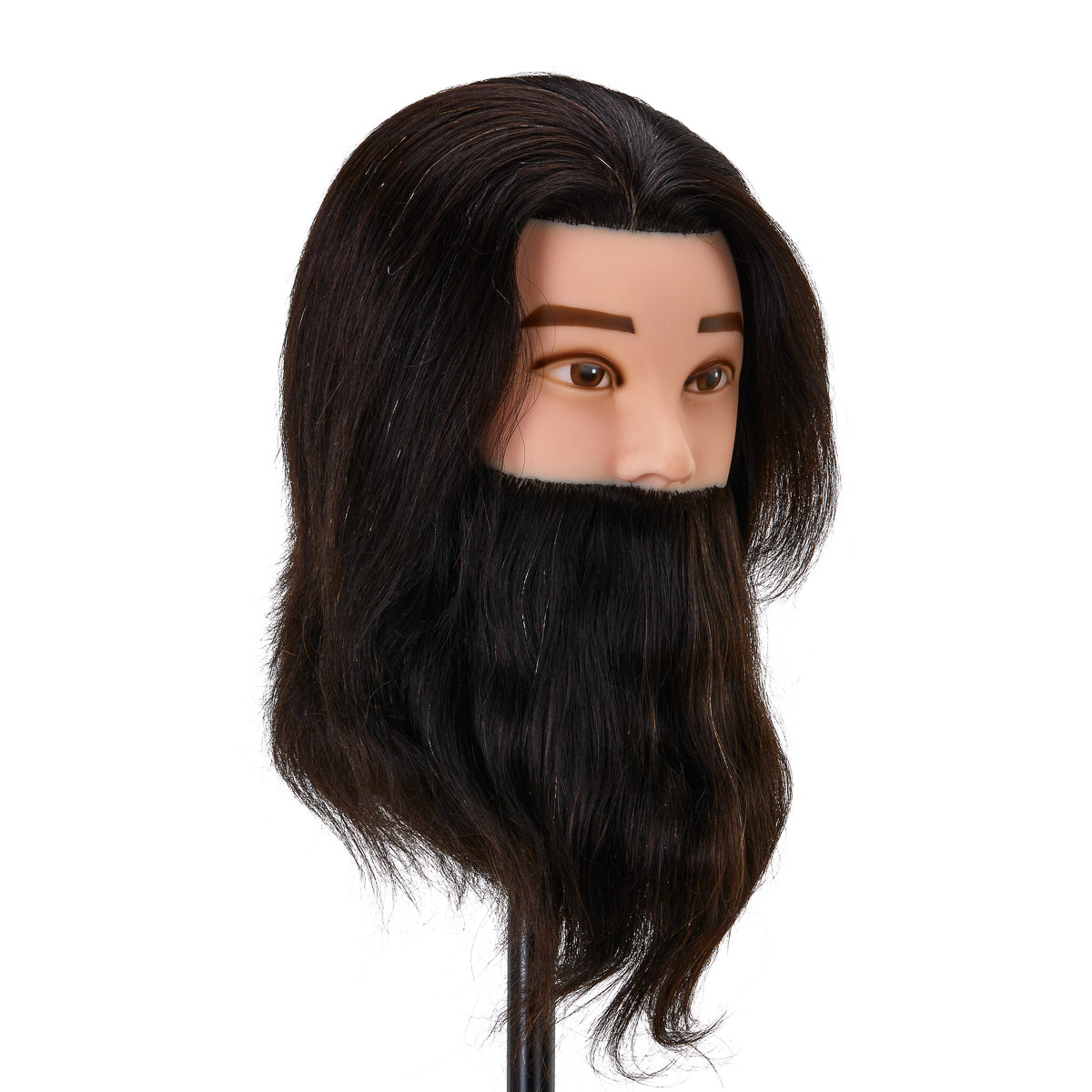 Gabbiano WZ4 Training Head With Beard, Natural Hair, Colour 1#, Length 8"+6" - training head hair shown on a white background