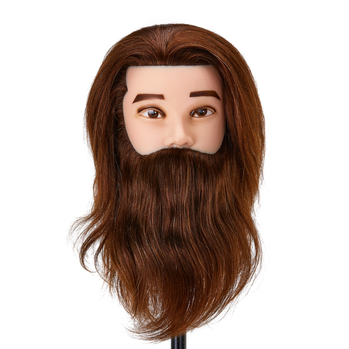Gabbiano WZ4 Training Head With Beard, Natural Hair, Colour 4#, Length 8"+6" - training head hair shown on a white background