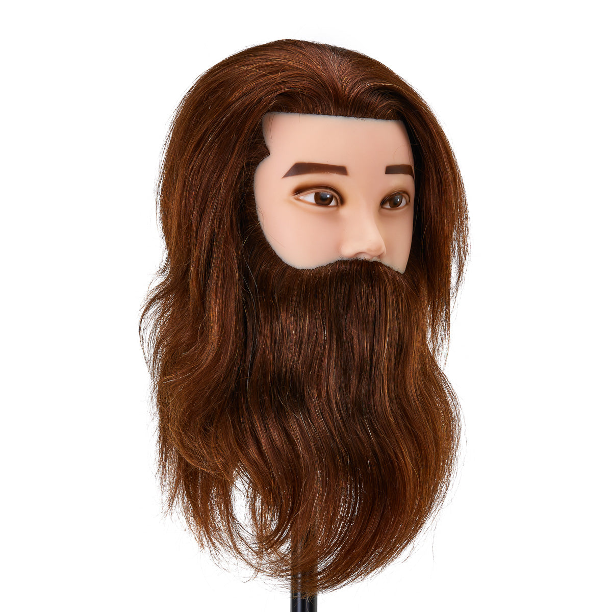 Gabbiano WZ4 Training Head With Beard, Natural Hair, Colour 4#, Length 8"+6" - training head hair shown on a white background