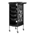 Gabbiano X11-9 Hairdressing Trolley Black Graphics - front view showing the storage and construction details