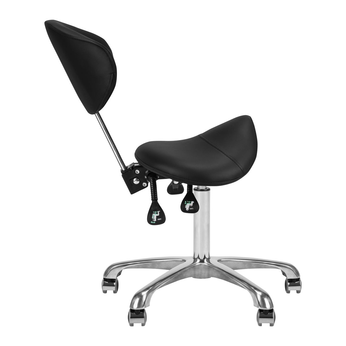 Giovanni 1004 Beauty Chair Black - close-up of the upholstery and adjustment details