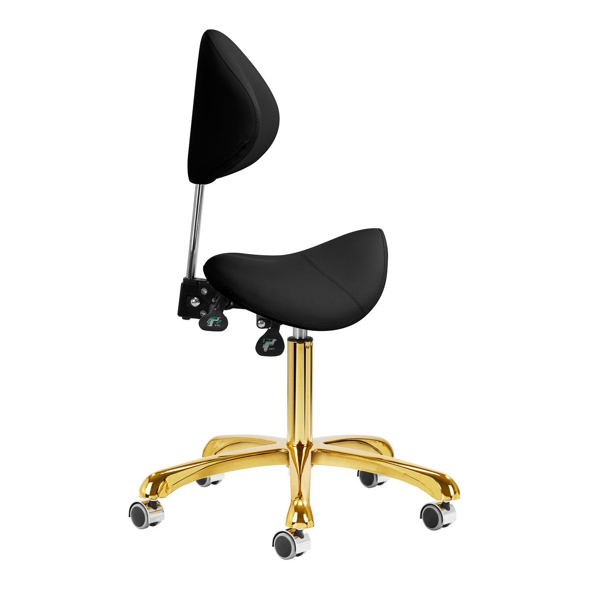 Giovanni 1004 Beauty Chair Gold & Black - close-up of the upholstery and adjustment details