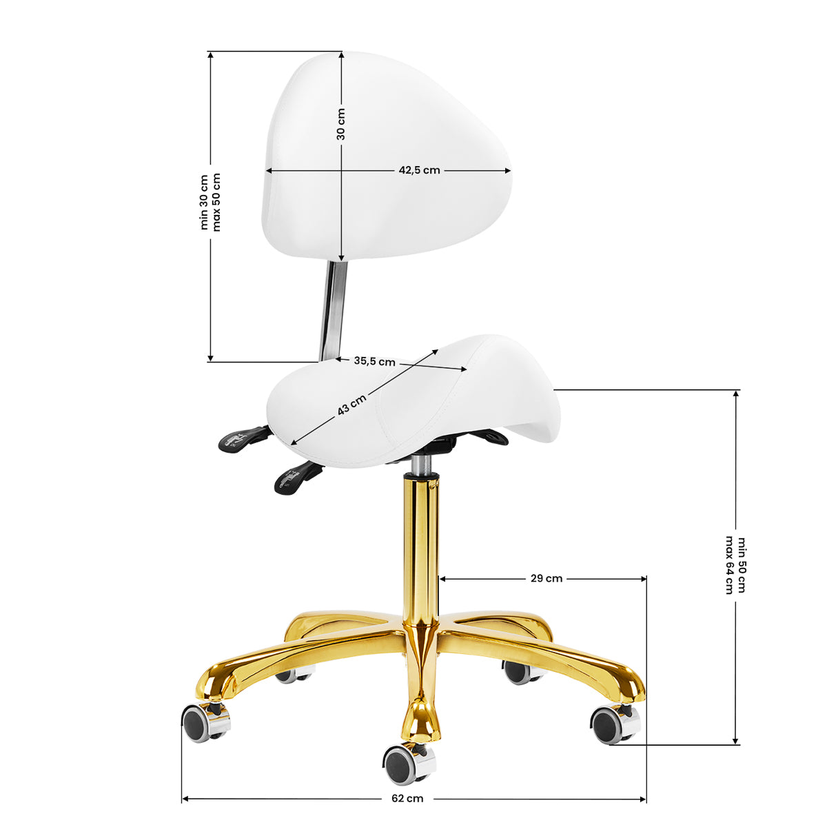 Giovanni 1004 Beauty Chair Gold & White - close-up of the upholstery and adjustment details