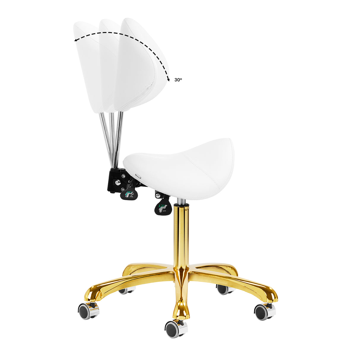 Giovanni 1004 Beauty Chair Gold & White - close-up of the upholstery and adjustment details