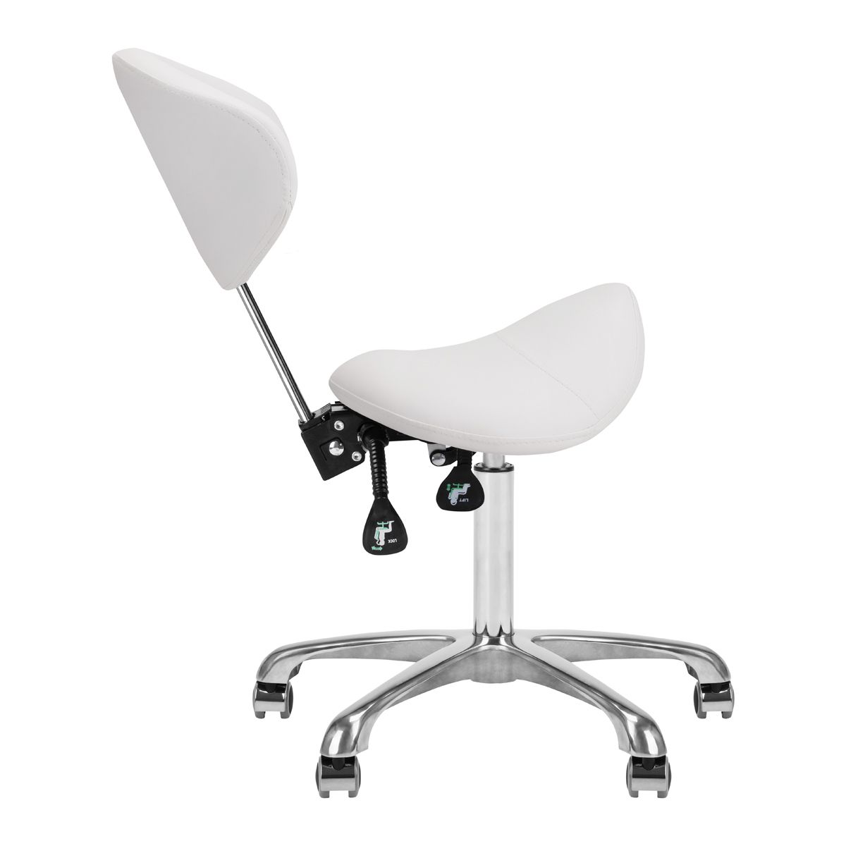 Giovanni 1004 Beauty Chair White - close-up of the upholstery and adjustment details