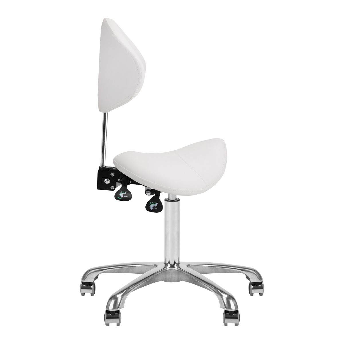 Giovanni 1004 Beauty Chair White - close-up of the upholstery and adjustment details