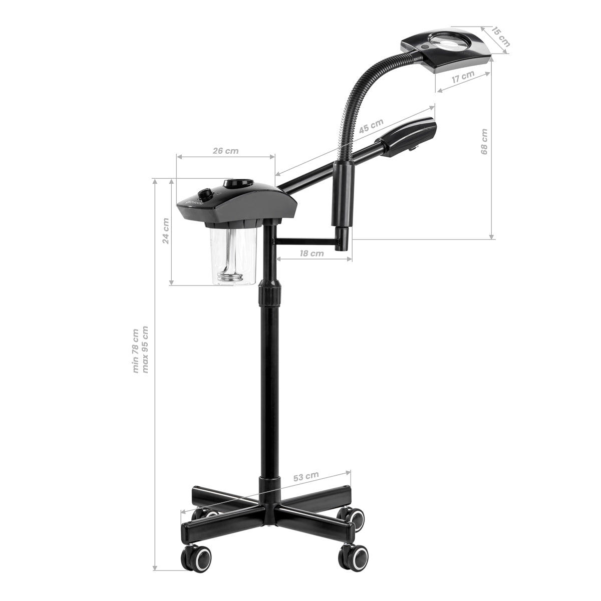 Giovanni D-21 Facial Steamer With Magnifier Lamp Black - device housing and functional components shown on a white background