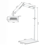 Dimension diagram for the Glow 112 pedicure lamp and adjustable metal stand