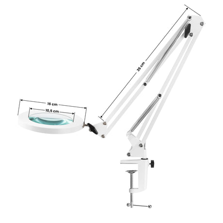 Glow 308 White LED Tabletop Magnifier Lamp - main unit with included components on a white background