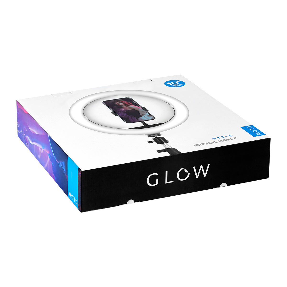 Glow Makeup Ring Lamp 10" RGB 10W with Tripod - isolated on a white background