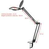 Glow Moonlight 8012 5″ LED Magnifying Desk Lamp White - dimensions and measurements shown