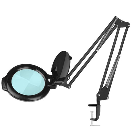 Glow Moonlight 8013/6 5D LED Magnifying Lamp Black - Table Clamp - complete device isolated on a white background