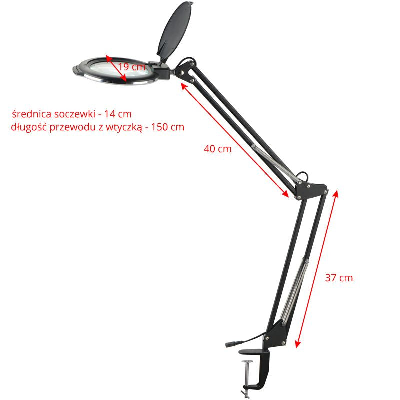 Glow Moonlight 8013 6″ LED Magnifying Desk Lamp White - dimensions and measurements shown
